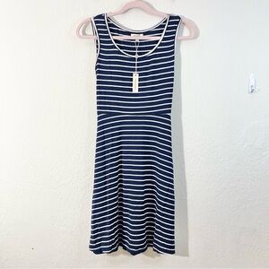 NWT Max Studio Navy and White Striped Sleeveless Mini Dress Women Small Stretch